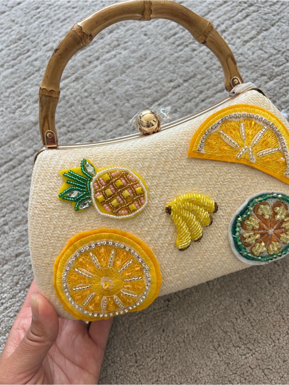 Haute Hippie Straw Top-Handle Bag with Yellow Fruit Appliqués - Picture 10 of 15